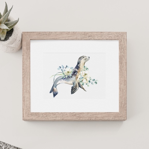 Sea Lion Watercolor Illustration Wall Art Print Poster Unframed - Picture 7 of 9
